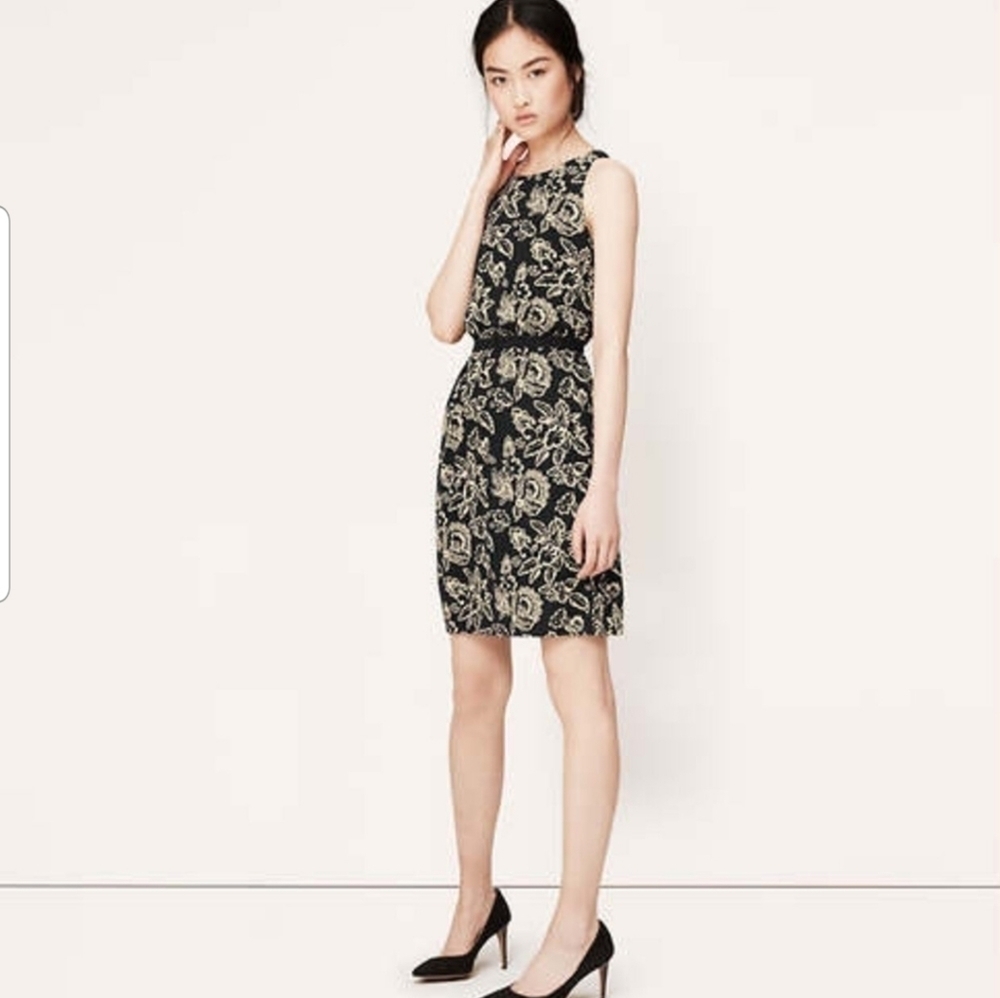 Ann Taylor LOFT Sleeveless Midi Dress Black & White Floral Size S